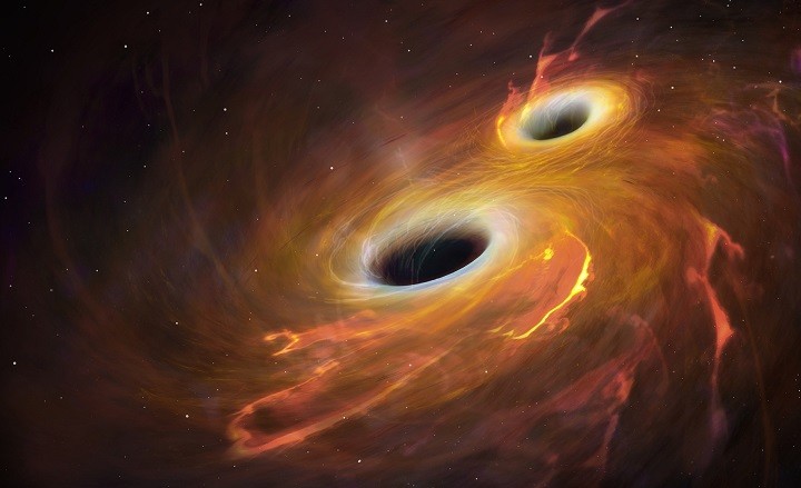 Приближение черных дыр друг к другу.